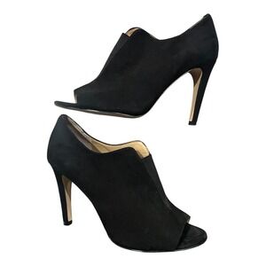 Saks Fifth Avenue‎ Peep Toe Booties Stiletto Heel Black Suede Size 8